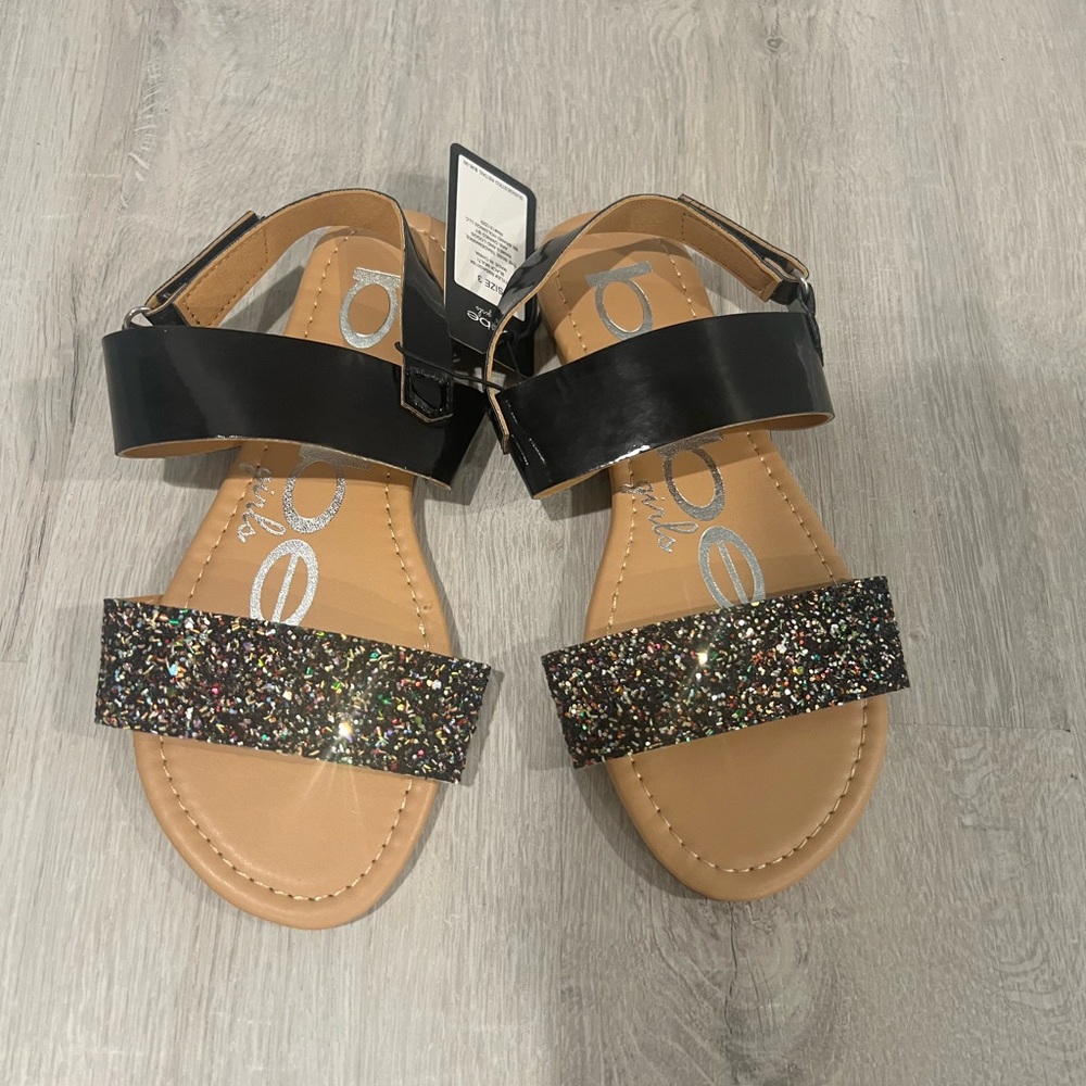 bebe Black and Glitter Kids Sandals